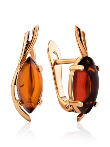 Chic Golden Earrings With Cognac Amber The Verbena, image 