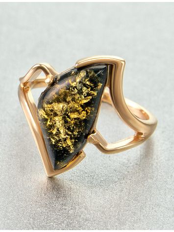Gold-Plated Ring With Green Amber The Vesta, Ring Size: 6 / 16.5, image , picture 5