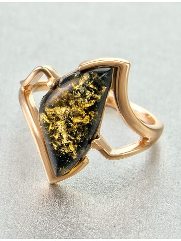 Gold-Plated Ring With Green Amber The Vesta, Ring Size: 12 / 21.5, image , picture 5