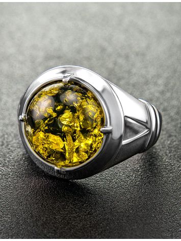 Bold Green Amber Men's Ring In Sterling Silver The Cesar, Ring Size: / 23, image , picture 3