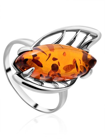 Sterling Silver Cocktail Ring With Cognac Amber The Tropicana, Ring Size: 12 / 21.5, image 