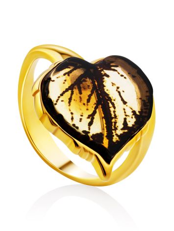 Linden Leaf Motif Gilded Silver Amber Ring, Ring Size: Adjustable, image 