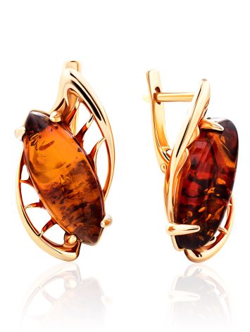 Gold-Plated Earrings With Cognac Amber The Tropicana, image 