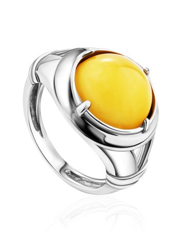 Bright Honey Amber Men's Ring In Sterling Silver The Cesar, Ring Size: 8 / 18, image 