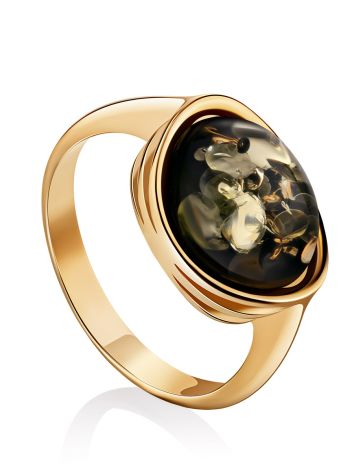 Golden Ring With Green Amber Centerstone The Amigo, Ring Size: 6 / 16.5, image 