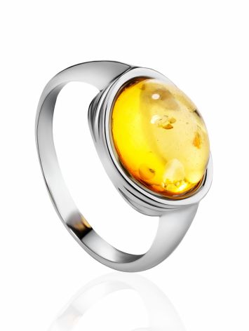 Glossy Silver Ring With Lemon Amber The Amigo, Ring Size: 6 / 16.5, image 