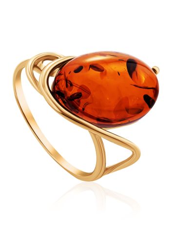 Elegant Gold-Plated Ring With Cognac Amber The Sigma, Ring Size: 6 / 16.5, image 