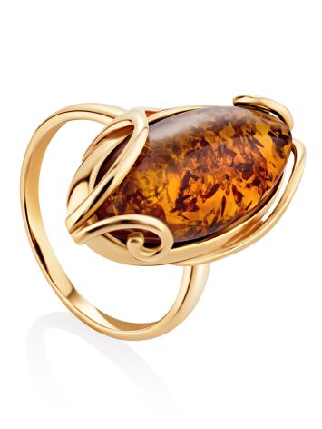 Natural Cognac Amber Ring In Gold-Plated Silver The Rococo, Ring Size: 7 / 17.5, image 