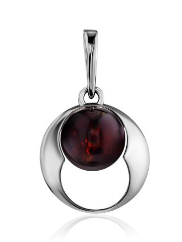 Round Silver Pendant With Cherry Amber The Orion, image 