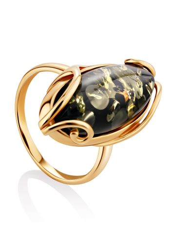 Bold Gold-Plated Ring With Green amber The Rococo, Ring Size: 5.5 / 16, image 