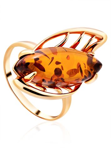 Bold Gold-Plated Ring With Cognac Amber The Tropicana, Ring Size: 13 / 22, image 