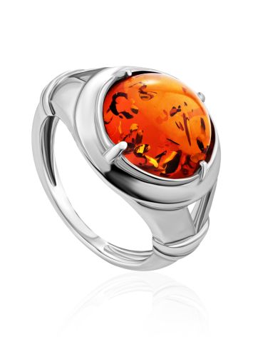 Bold Silver Men's Ring With Cognac Amber The Cesar, Ring Size: 9.5 / 19.5, image 