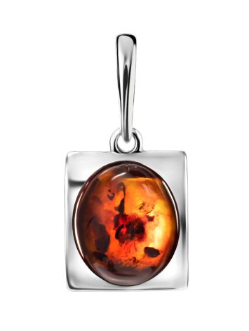 Geometric Silver Pendant With Cherry Amber The Saturn, image 