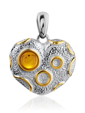 Textured Heart-Shaped Pendant With Amber, image 