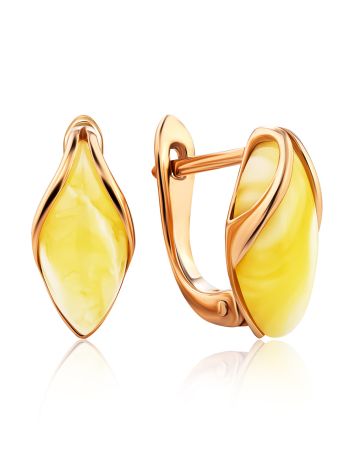 Cute Golden Earrings With Honey Amber The Snowdrop, image 