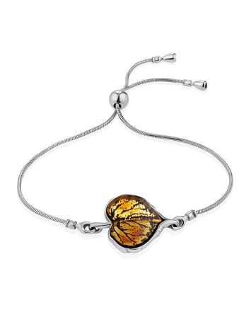 Chic Leaf Motif Silver Amber Slider Bracelet, image 
