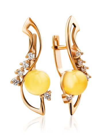 Luminous Amber Earrings In Gold With Crystals The Swan, image 