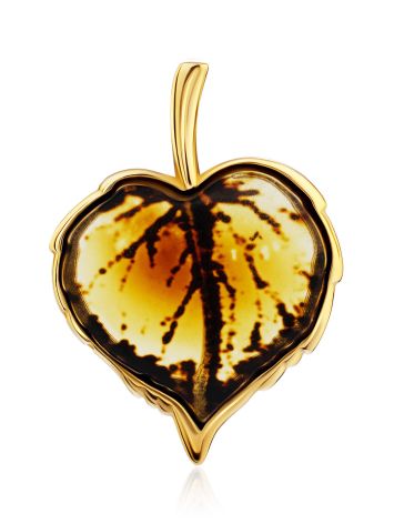 Linded Leaf Shaped Amber Pendant, image 