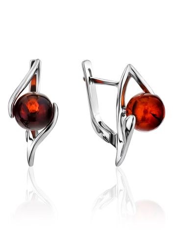 Round Cut Amber Earrings In Sterling Silver The Aldebaran, image 