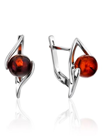 Round Cut Amber Earrings In Sterling Silver The Aldebaran, image 