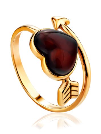 Cupid Ring With Cherry Amber Heart, Ring Size: 9 / 19, image 
