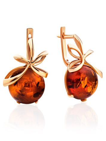 Chic Gold Plated Silver Amber Earrings The Cherry, image 