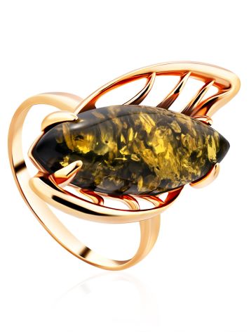 Gold-Plated Cocktail Ring With Green Amber The Tropicana, Ring Size: 12 / 21.5, image 