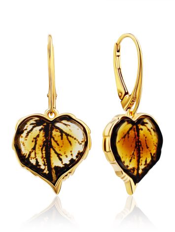 Leaf Motif Gilded Silver Amber Dangle Earrings, image 