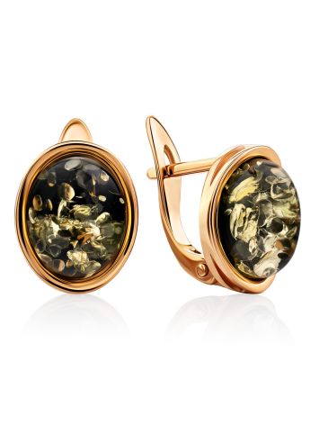 Oval Golden Earrings With Luminous Green Amber The Amigo, image 