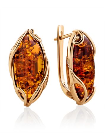 Gold Plated Silver Earrings With Natural Baltic Amber The Rococo, image 