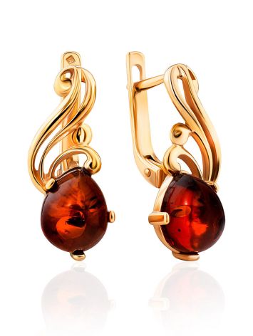 Chic Gold Plated Silver Amber Earrings The Swan, image 