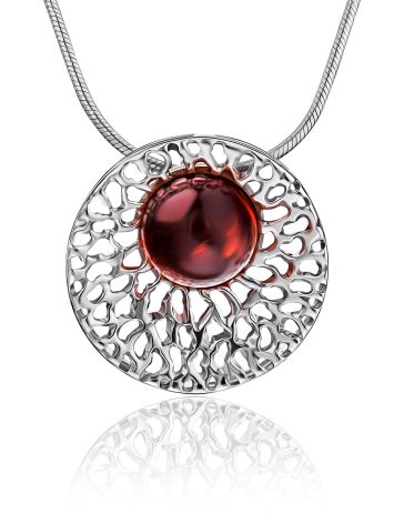 Round Silver Amber Pendant The Venus, image 