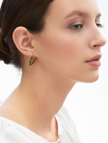Bold Green Amber Earrings In Gold-Plated Silver The Tropicana, image , picture 3
