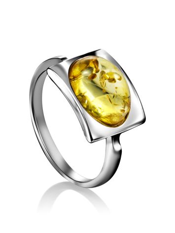 Luminous Lemon Amber Ring In Sterling Silver The Saturn, Ring Size: 6 / 16.5, image 