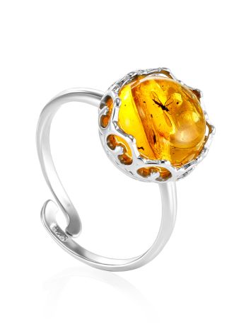 Amber With Fossil Midge Adjustable Ring The Clio, Ring Size: Adjustable, image 
