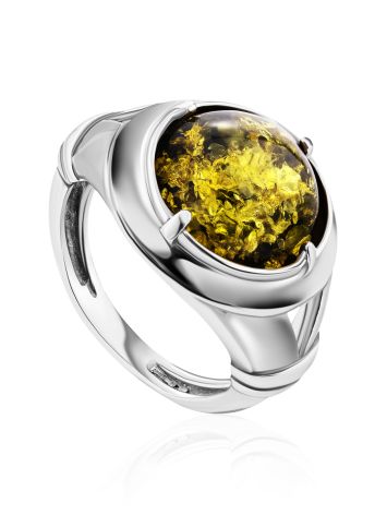 Bold Green Amber Men's Ring In Sterling Silver The Cesar, Ring Size: 6.5 / 17, image 
