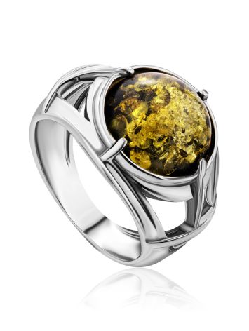 Statement Men's Ring With Green Amber In Sterling Silver The Cesar, Ring Size: / 22.5, image 