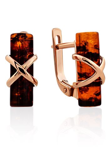 Gold Plated Silver Earrings With Natural Amber Stones The Scandinavia, image 