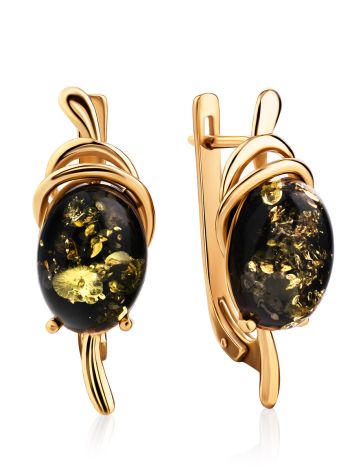 Green Amber Earrings In Gold-Plated Silver The Sigma, image 