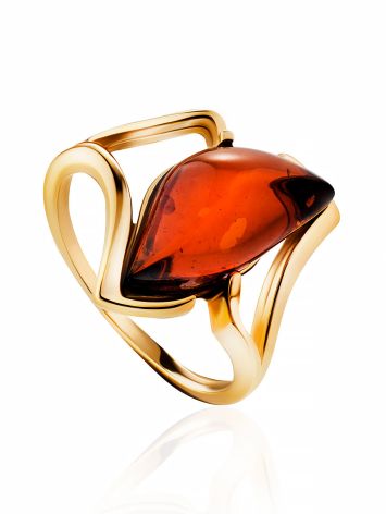 Gold-Plated Ring With Cognac Amber The Vesta, Ring Size: 9 / 19, image 