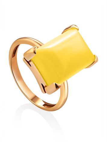 Geometric Gold Plated Silver Ring With Honey Amber Centerstone The Etude, Ring Size: 5.5 / 16, image 