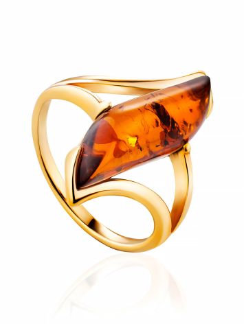 Golden Ring With Cognac Amber The Vesta, Ring Size: 9 / 19, image 