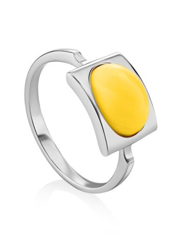 Stylish Silver Ring With Honey Amber The Saturn, Ring Size: 6 / 16.5, image 
