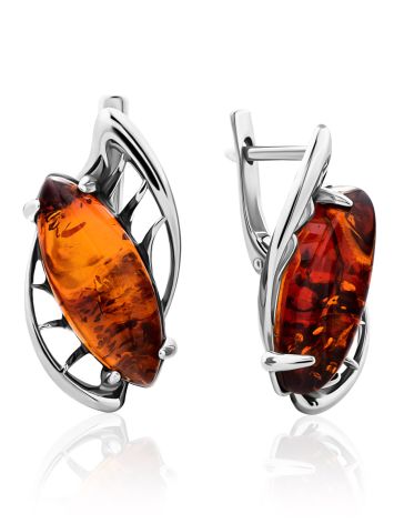 Stylish Silver Earrings With Cognac Amber The Tropicana, image 