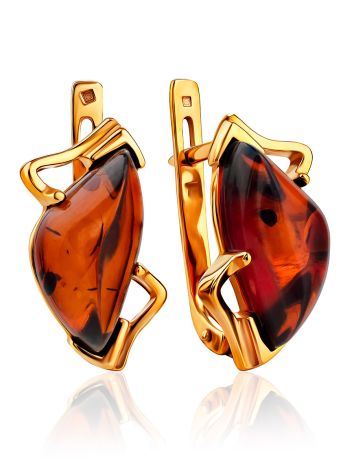 Cognac Amber Earrings In Gold The Vesta, image 