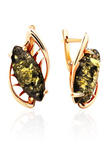 Bold Green Amber Earrings In Gold-Plated Silver The Tropicana, image 