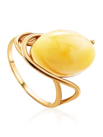 Oval Cut Amber Ring In Gold-Plated Silver The Sigma, Ring Size: 6 / 16.5, image 