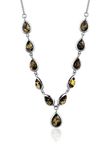 Refined Silver Necklace With Green Amber The Fiori, image 