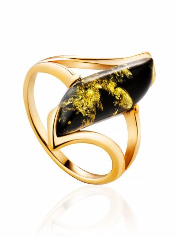 Golden Ring With Bright Green Amber The Vesta, Ring Size: 6.5 / 17, image 