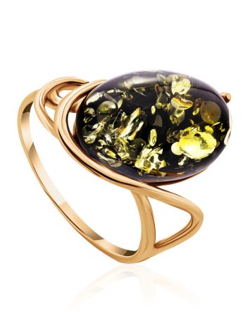 Wonderful Amber Ring In Gold-Plated Silver The Sigma, Ring Size: 5.5 / 16, image 